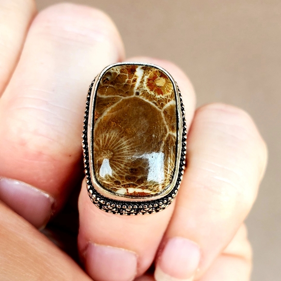 New Fossil Coral 925 Silver Ring. - Picture 6 of 10